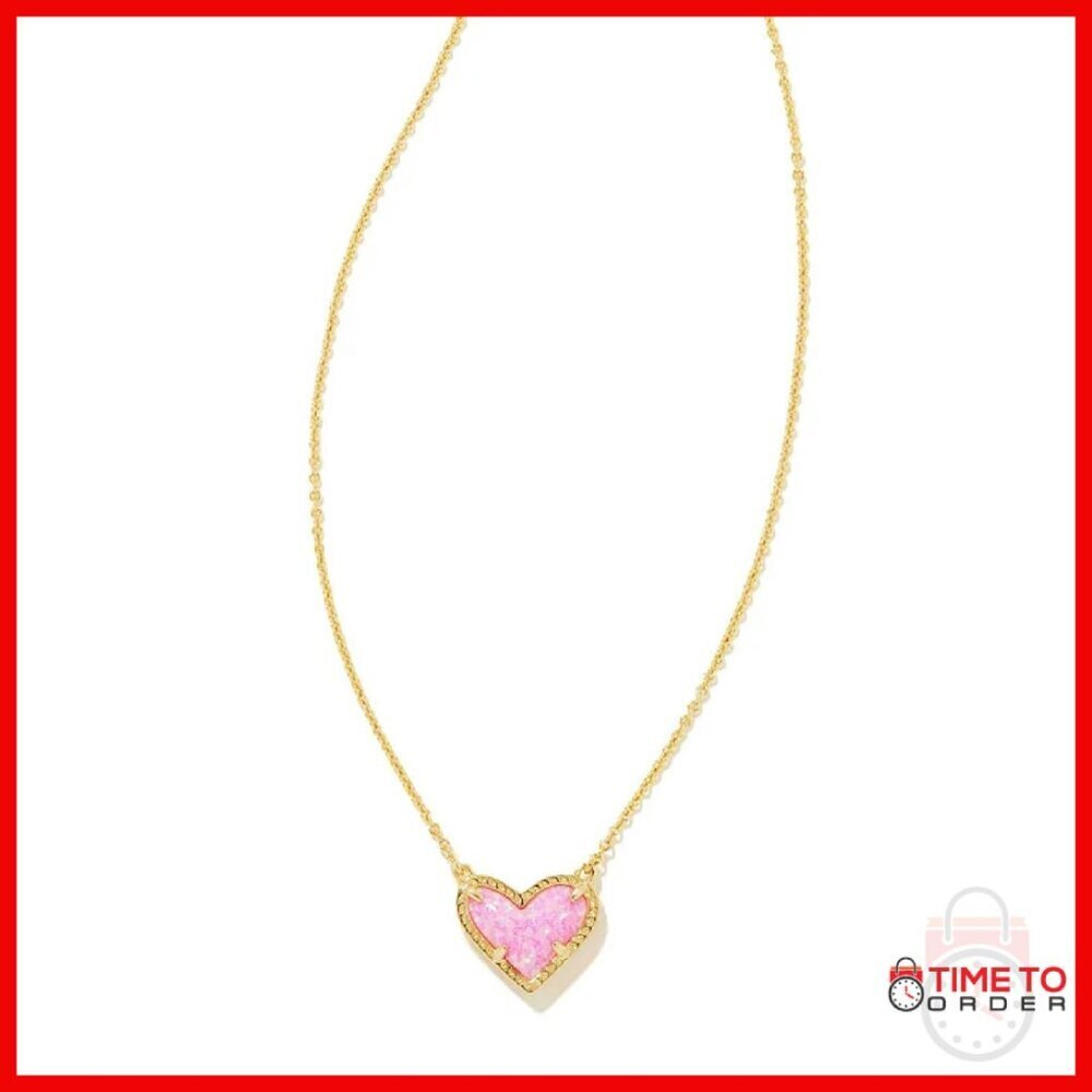 14k Gold-Plated Heart Pendant Necklace with Opal Gemstones